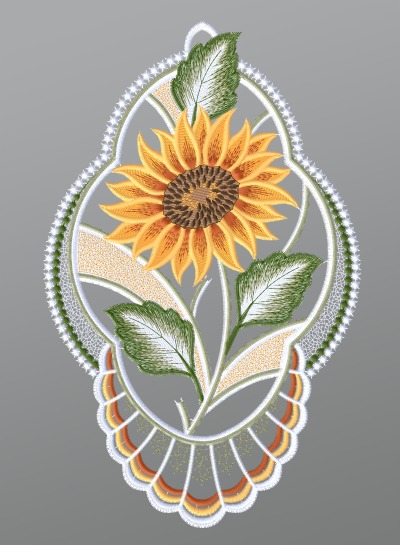 ArtikelbildFensterbild aus Plauener Spitze® - Sonnenblume im Zierrahmen #1W mehrfarbig