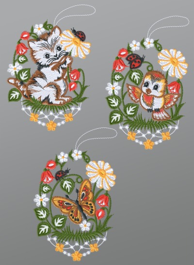 ArtikelbildFensterbilder aus Plauener Spitze® - 3er SET Tierisches Trio #1W mehrfarbig