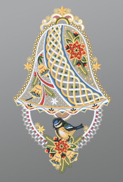 ArtikelbildFensterbild aus Plauener Spitze® - Glocke mit Blaumeise #1W mehrfarbig