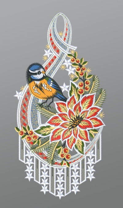 ArtikelbildFensterbild aus Plauener Spitze® - Blaumeise mit Weihnachtsstern #1W mehrfarbig