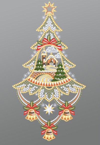 ArtikelbildFensterbild aus Plauener Spitze® - Weihnachtsbaum mit Kirche #1W mehrfarbig