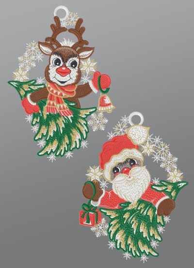ArtikelbildFensterbild aus Plauener Spitze® - 2er Set Rudolph und Santa #1W mehrfarbig