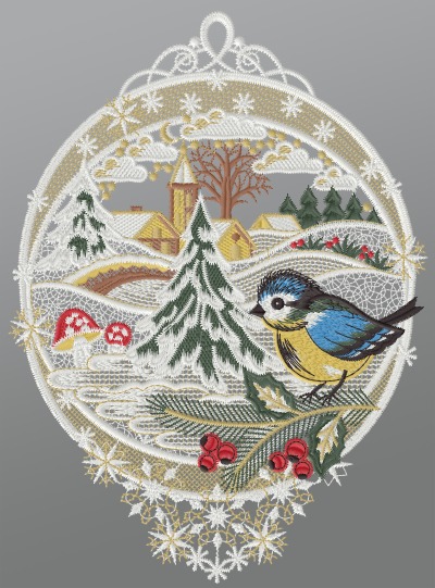 ArtikelbildFensterbild aus Plauener Spitze® - Winteridylle #1W mehrfarbig