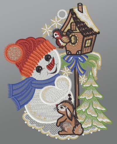 ArtikelbildFensterbild aus Plauener Spitze® - Süßer Schneemann #1W mehrfarbig