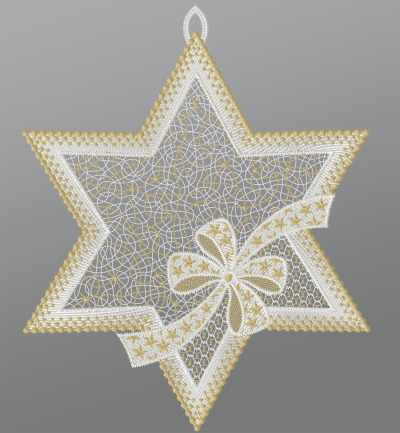 ArtikelbildFensterbild aus Plauener Spitze® - Stern mit Schleifendekor #1W gold