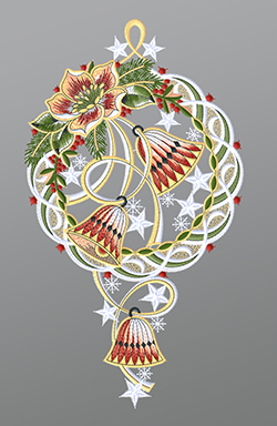 Fensterbild aus Plauener Spitze® - Glöckchen mit Kranz #1W mehrfarbig