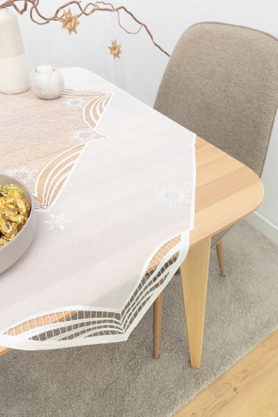 Tischdecke Plauener Spitze® #1W Flockenzauber in Silber