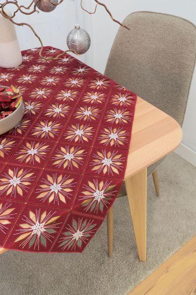 Tischdecke Plauener Spitze® #1W Sternchenglanz in Rot