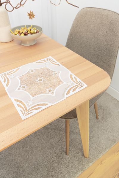 Deckchen Plauener Spitze® #1W Flockenzauber in Gold