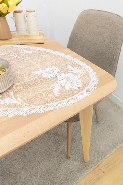 ovale Mitteldecke Plauener Spitze® #1W Thalea in Weiß