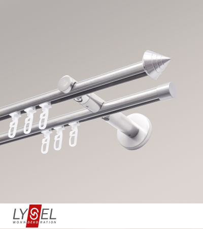 Lysel - SET Topaz 2-Lauf Doppelträger offen 640cm Innenlauf mit Endstücke Kegel in Edelstahl-Optik