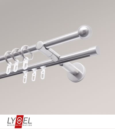 Lysel - SET Topaz 2-Lauf Doppelträger offen 480cm Innenlauf mit Endstücke Kugel in Edelstahl-Optik